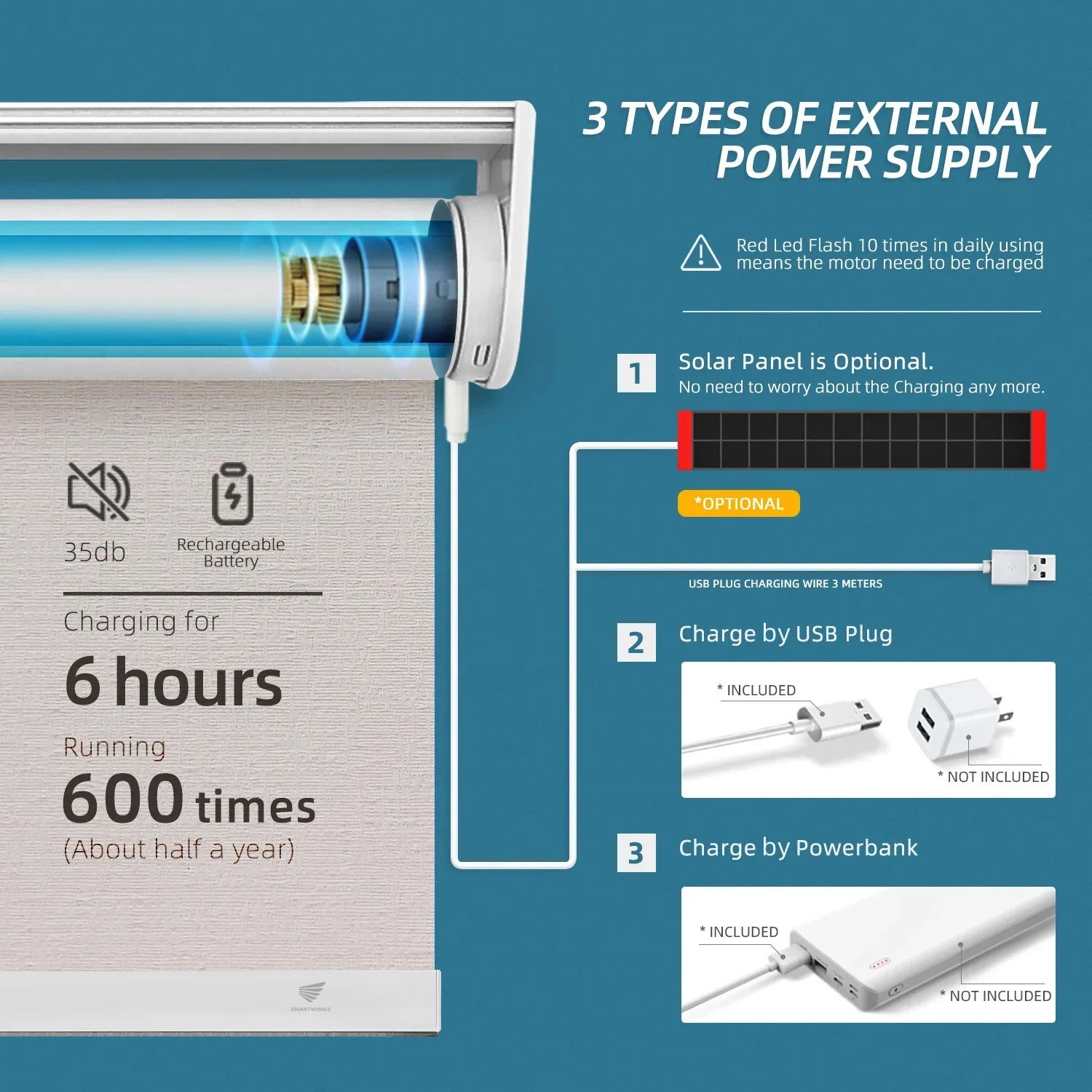 SmartWings Motorized Light Filtering Roller Shades 70% Blackout Safari - Image 7