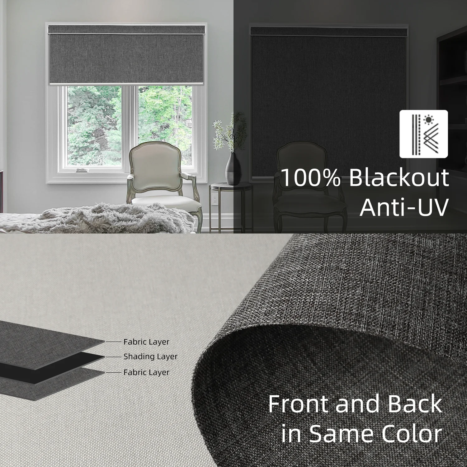 SmartWings Motorized Roller Shades 100% Blackout Dual-Sided Bouvardia - Image 3