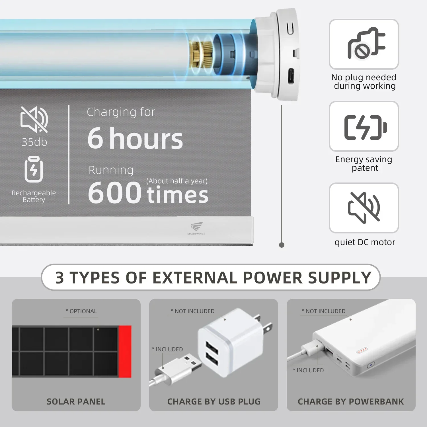 SmartWings Motorized Roller Shades 100% Blackout Vinyl - Image 8