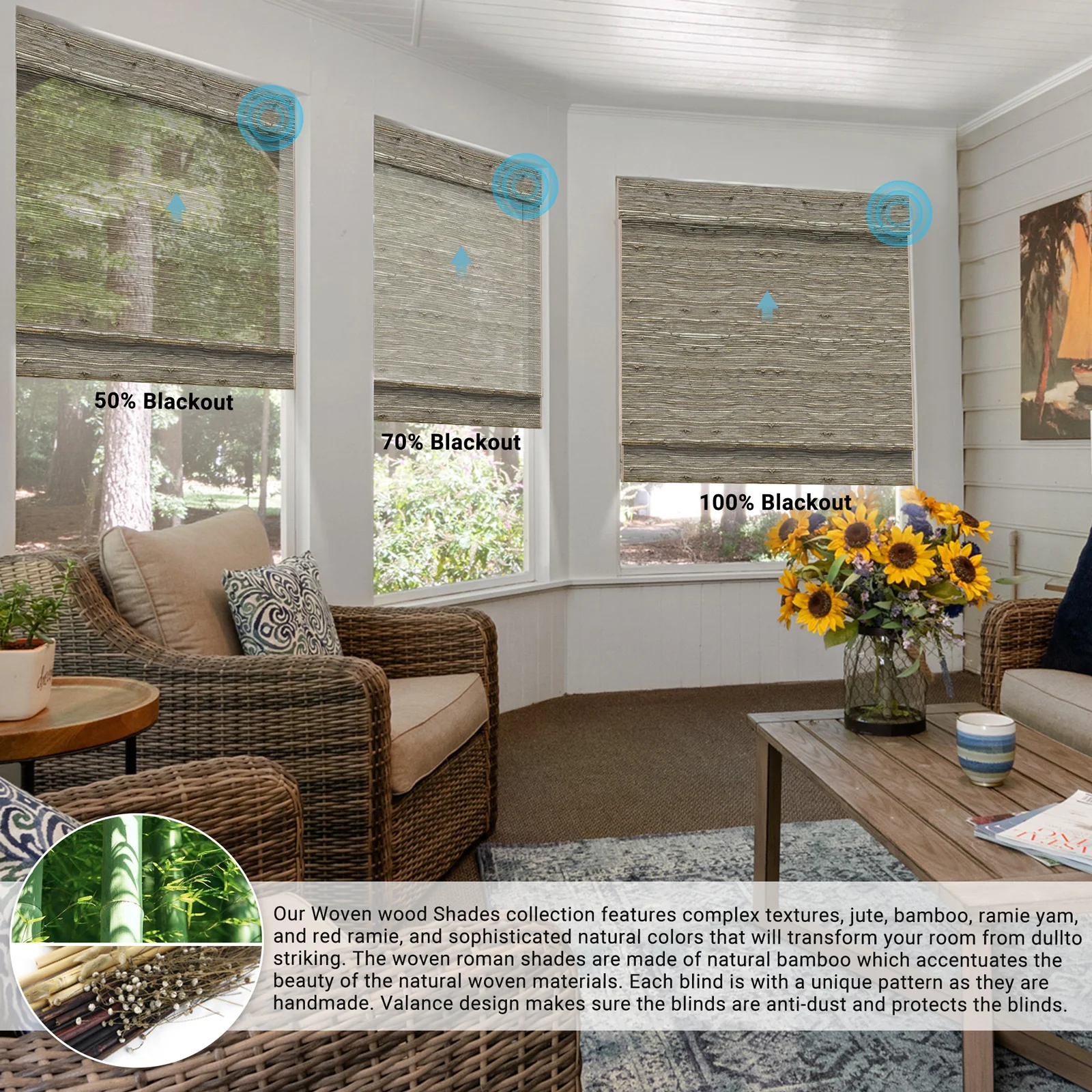 SmartWings Motorized Woven Wood Shades 50%/70%/100% Blackout - Image 5