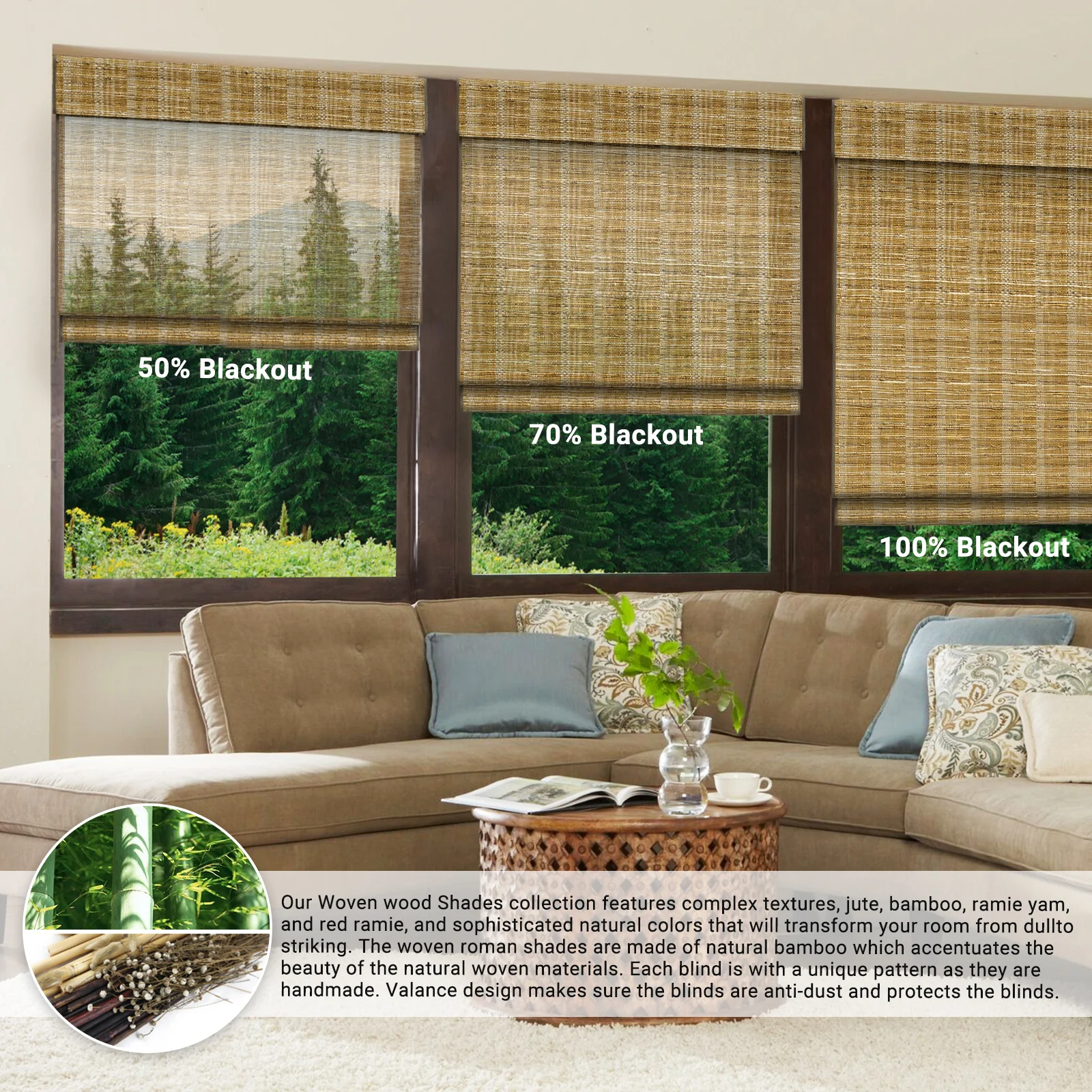 SmartWings Motorized Woven Wood Shades 50%/70%/100% Blackout Orithyia - Image 6